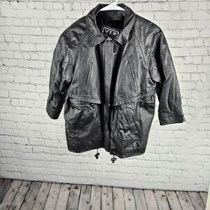 VIP Collection Mens 3XL Black Leather Jacket Faux Fur Lined Parka Coat